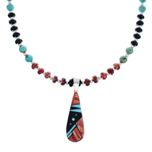 Native American Multicolor Inlay And Sterling Silver Bead Necklace Set JX125543